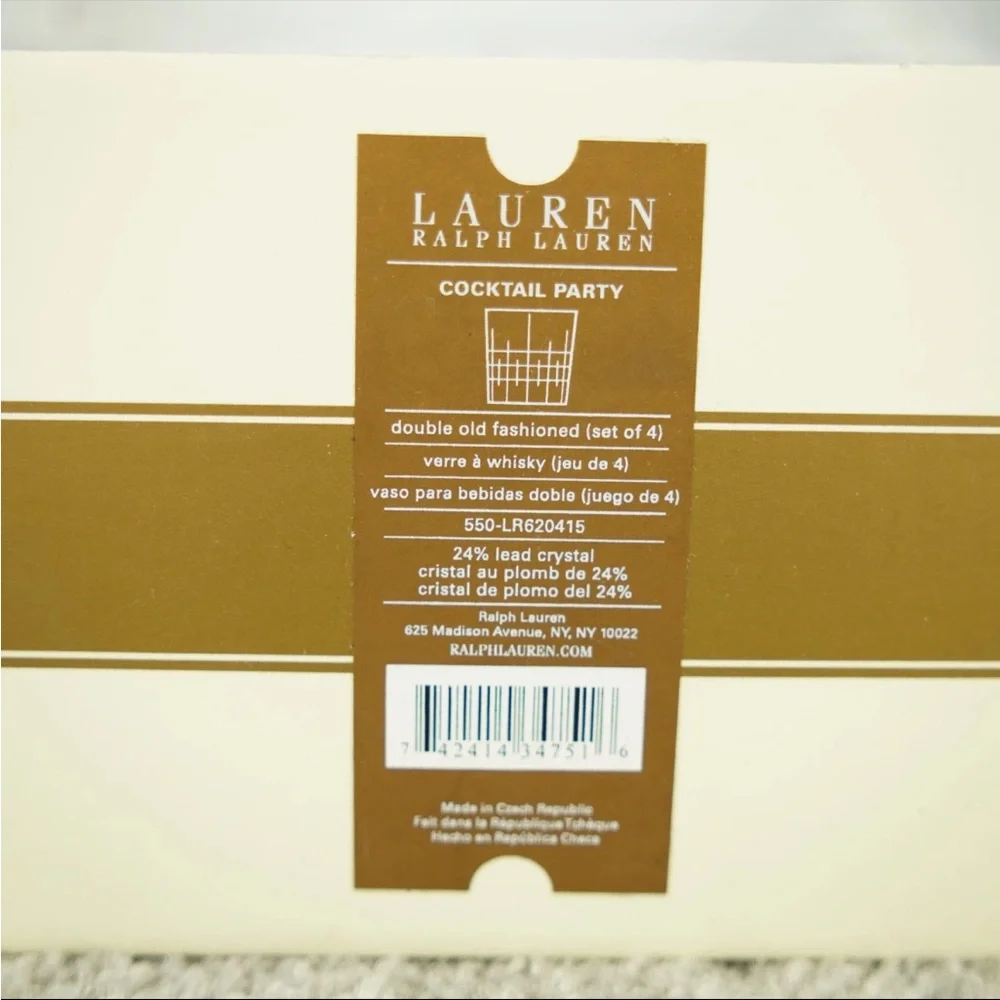 Lauren Ralph Lauren COCKTAIL PARTY Double Old Fashioned Whiskey Crystal 4 Pc NIB